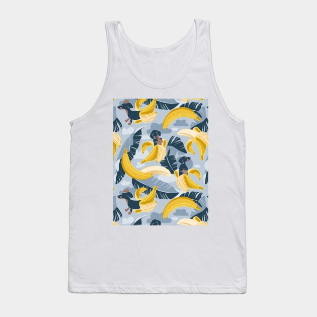 Surrealistic tropical Dachshund bananas // pattern // pastel blue background navy blue dogs and banana fruit leaves Tank Top by SelmaCardoso